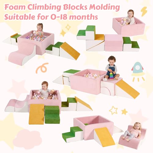 Image of Foam Climbing Toys for Toddlers with Large Ball Pit | Climbing Blocks, Soft Play Climb and Crawl Activity Playset, Toddler Play Crawling Climbing Sliding Indoor(Excluding Balls)