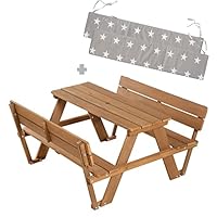 roba Kinder Outdoor+ Sitzgruppe Picknick for 4 mit Rückenlehnen & Sitzkissen - Garten Kindersitzgruppe mit 4 Plätzen - Sitzgarnitur aus wetterfestem Holz - Teak