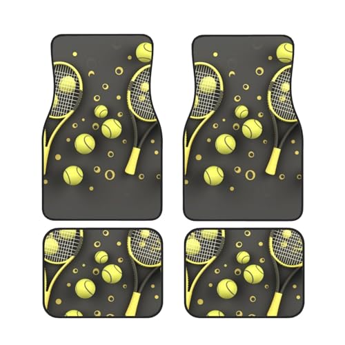 Juego de 4 alfombrillas universales para el suelo del coche, resistentes, juegos completos, divertidas raquetas de tenis y pelotas de tenis, alfombrillas antideslizantes para el suelo del coche, para