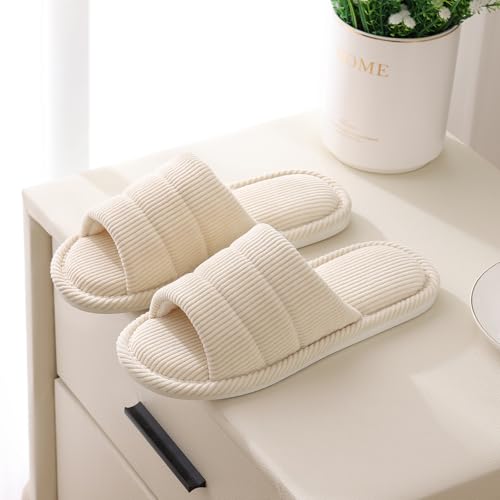 shevalues Terry Cloth Open Toe Slippers for Women Memory Foam Slip On House Slippers2