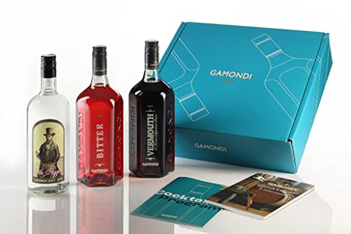 GAMONDI Negroni Cocktail Kit, Bitter Liquore Aperitivo Alcolico Intenso e Tradizionalmente Amaro 100CL; Vermouth 100CL; London Dry Gin 100CL