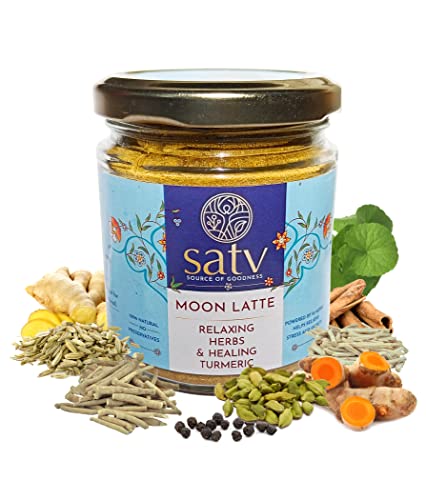 Image of Satv Source of Goodness Moon Latte Turmeric Golden Milk MixI11 HerbsIRelaxation&Calmness,Destressing,Revitalize,I Brahmi,Shankhpushpi,Rose,Ashwagandha,FennelI150 Cups