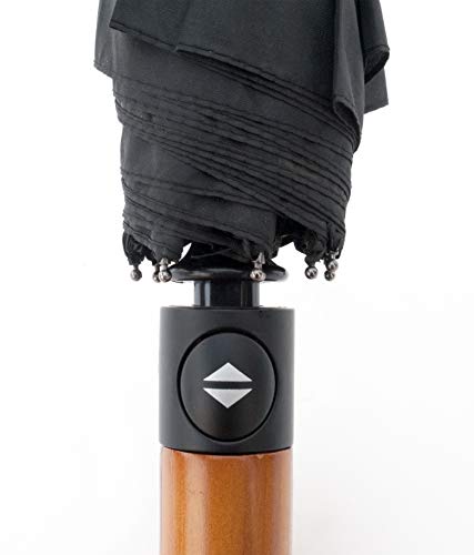 Topline Classic Compact Portable Black Travel Umbrella - Light Wood J-Hook Handle - Image 3