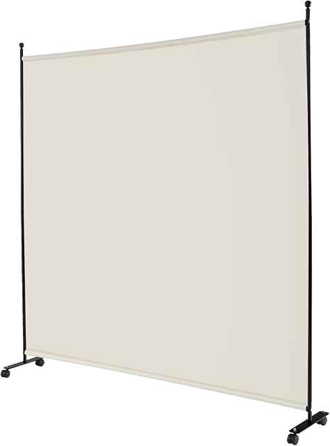 CASART Single Panel Room Divider, Movable Protective Privacy Screens with Lockable Wheels, Steel Frame Portable Fabric Screen Room Partition for Home Office (White)