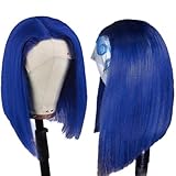 Cheap HD Transparent Pre Plucked Blunt Cut Blue Bob Wig Human Hair Lace Front Wigs With Baby Hair Natural Hairline 100% Unprocessed Human Virgin Hair Glueless Frontal Blue Bob Wigs For Black Women