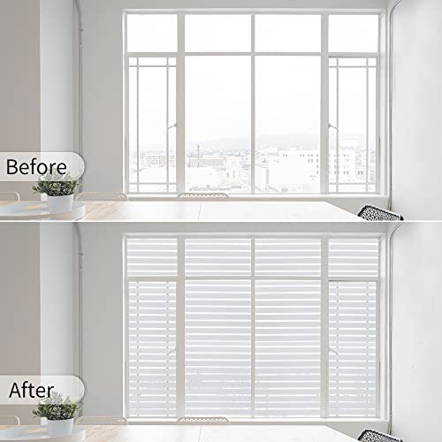 Derzgao Striped Pattern Decorative Window Privacy Film, Anti Uv Removable Privacy Film Windows Glass For Bathroom Home Office Garage Non-Adhesive Self Static Cling (Stripes Pattern 35.4X157.4Inch) #TOP6