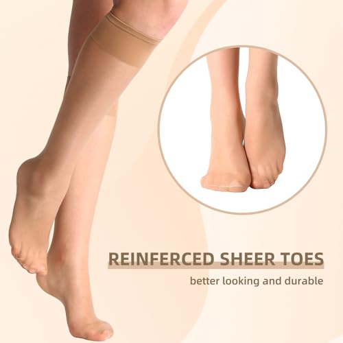 MANZI 12 Pairs Lady\'s Sheer Knee High Stockings, 12 Pairs Natural - Thumbnail 5