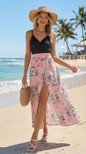 Image of Newshows Women's 2026 Lightweight Summer Wedding Guest Beach Vacation Casual V Neck Split Flowy Maxi Dress
