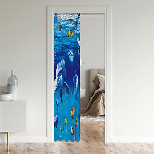 Loussiesd Dolphin Darkening Blackout Curtain Blue Ocean Marine Themed Sea Creatures Door Curtain Doorway Privacy Sea Animal Decor Closet Door Cover Curtain Summer Holiday room 106x203cm 1 Panel - Image 3