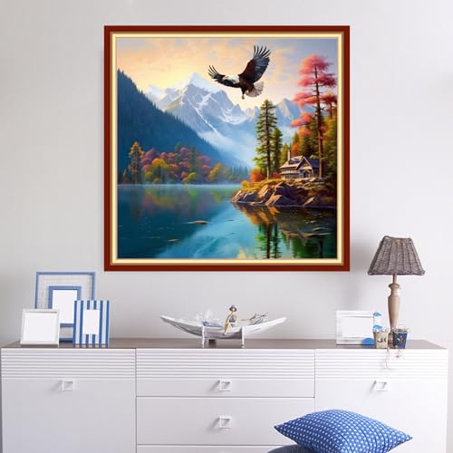 Image of Dooxvey Cross Stitch Kits for Adult Beginners - Full Range of Stamped Kits, Needlepoint & Embroidery Kits - 11CT Cross Stitch Patterns: Eagle Scenery, 18x18 inch