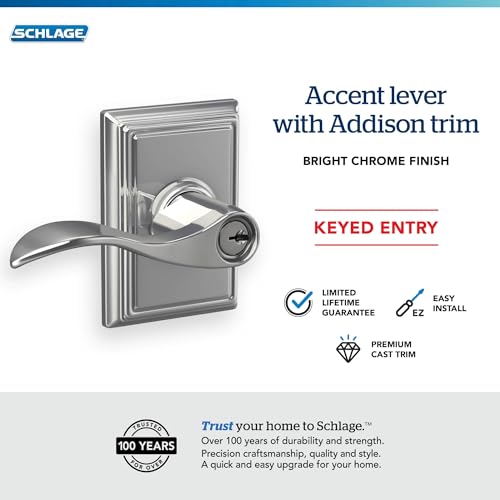 Image of SCHLAGE Accent Lever with Addison Trim Keyed Entry Lock in Bright Chrome - F51A ACC 625 ADD