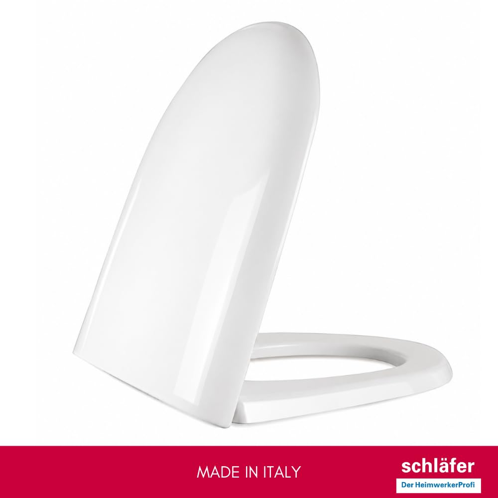 Schläfer 4649110 - Sedile Copriwater per Ideal Standard Serie Esedra Compatibile, Tavoletta WC in Termoindurente Bianco Lucido, Cerniere in Acciaio Inox, Ricambio con Forma Dedicata, 43 x 34,7 cm