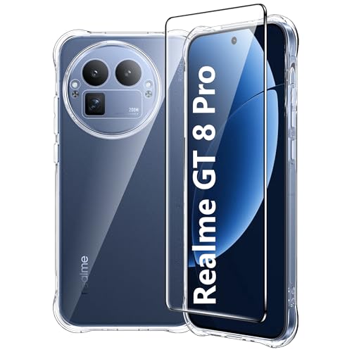 FDHYFGDY Hülle für Realme GT 8 Pro Handyhülle + 1x Schutzfolie, Transparente Silikon Schutzhülle, Anti-Kratzer, Anti-Vergilbung und Stoßfest,Dünne, Weiche, Transparente TPU Case
