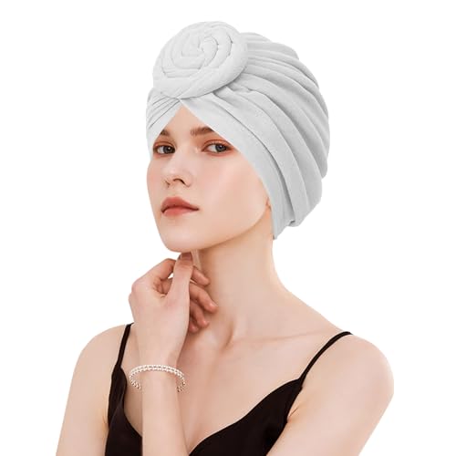 Adorila Turbante elástico para mujer, reutilizables, lavables, preatados, suaves y transpirables, para mantener el estilo del cabello, gorro de dormir (blanco), Blanco, talla única