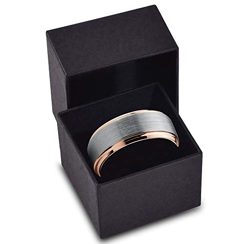 I Love You 3000 Quote Engraved Ring - Tungsten Band 8mm - Men - Women - 18k Rose Gold Step Bevel Edge - Yellow - Grey - Blue - Black - Brushed - Polished - Wedding - Gift Dome Flat3