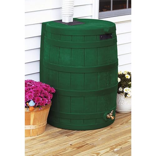 Good Ideas Rain Wizard Water Storage Premium Quality Collection Barrel with Brass Spigot, Safety Screen, and 50 Gallon Capacity, Green (2 Pack)