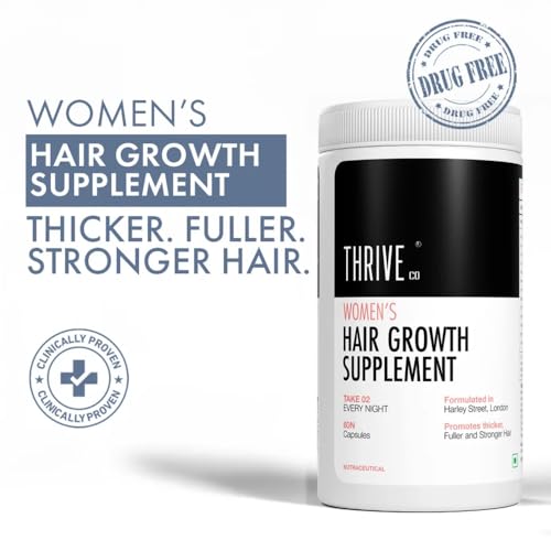 Image of ThriveCo Women's All-in-one Hair Vitamin with Biotin, Omega 3, Vitamin-E, Ashwagandha and Natural Extracts, 60 Capsules | Best Hair Growth Vitamin For Hair Fall Control, Regrowth & Follicle Strength | 100% DRUG FREE