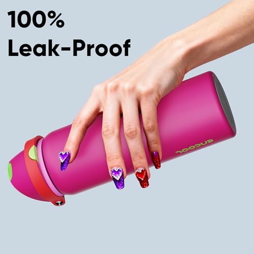 Image of Insulated Water Bottle with Straw - Encool Stainless Steel Water Bottle with Push Button Lid, Leak-Proof & BPA-Free, Keeps Cold for 24 Hours for Sports, Travel, Gym (32 oz, Cerise Pink)