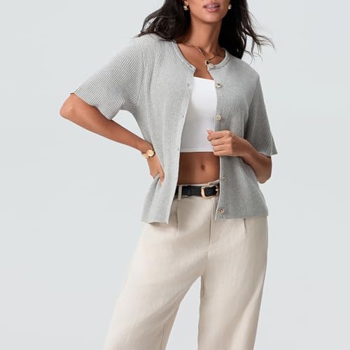 Women Knit Crop Cardigans Y2k Button Open Front Short Sleeve Crew Neck Shrugs Solid Sweater Fall Streetwear Tops4