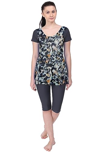 Image of Originals Swimming Costume for Women's One-Piece Beach Wear with Sleeve & Skirted 3 /4 Leggings Maximum Covered Swim Wear Dress (L - 7XL)