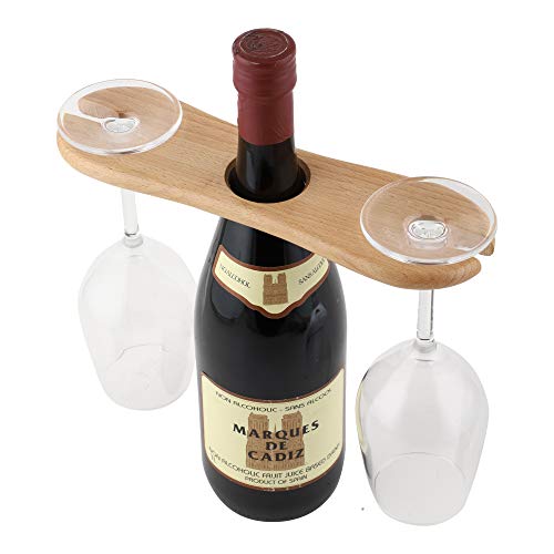 Frescorr - Wine Bottle & Glass Holder - Handmade Wooden Counter Stand for Wine for Two Glasses &...