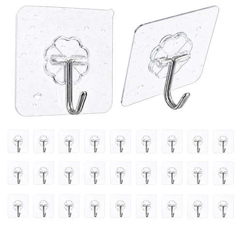 EOSWRU Klebehaken Transparent, 30 Stück Klebehaken Extra Stark, Selbstklebend Haken ohne Bohren, bis zu 10 kg, wasserdicht & ölfest… – Ansicht 1