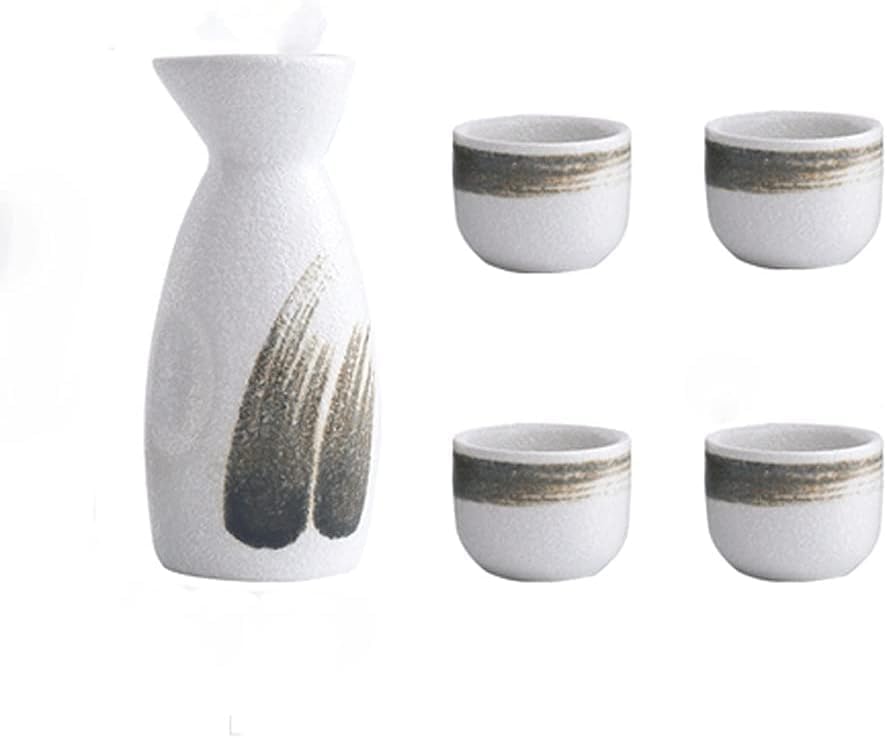 Traditional Sake Set,Wine Pot Set Ceramic Sake Glasses Household Spirits Rice Wine Pot Vodka Wine Set-White-A