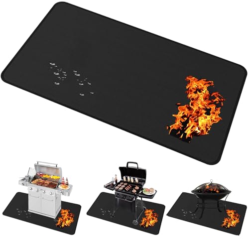 Large 65x40 inch under Grill Mats for Outdoor Grill - Double-sided Fireproof Fire Pit Mats for under Fire Pit Fireplace- Waterproof BBQ Mat under BBQ -Grill Floor Pad for Patio Deck Protector