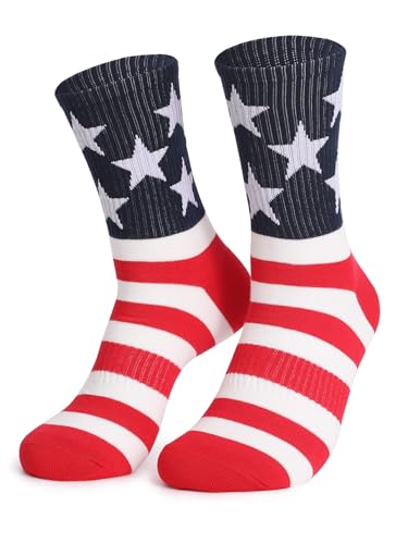 2 Packs Unisex Patriotic Socks USA Flag Stars & Stripes Crew, Breathable Moisture-Wicking for Men/Women, 4th July Casual/Athletic (One-Size)2