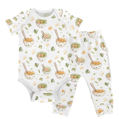 vvfelixl Cartoon Delicious Ramen Baby Layette Sets,Baby Bodysuits Set Unisex Short Sleeve Babys Pants Sets 9-12M