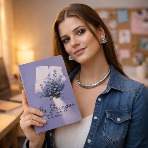 Image of Motivational Floral A5 Notebook Diary for Women & Students | Softbound Laminated Cover | Monthly Planner + Daily Planner | 21 x 15 cm Ruled Journal | Inspirational Quote Cover (Grey Be Stronger Than Your Excuses)