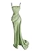 Jorshiman Pink Elegant Formal Dress for Women Satin Prom Dress Long Beaded Ruched Evening Party Gowns