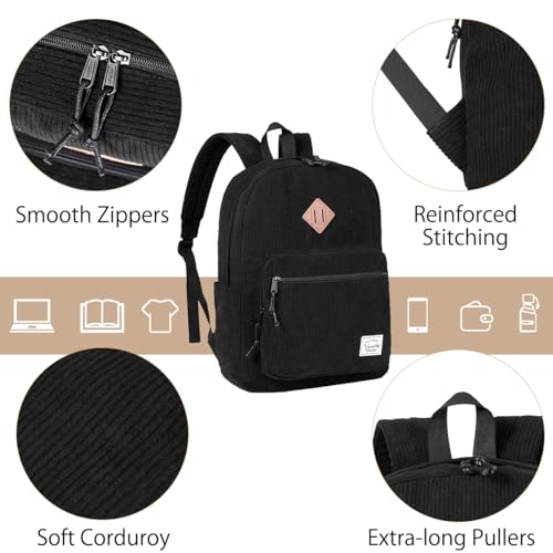 Corduroy Backpack for Men Women, VASCHY Casual Cute Fleece School Bag 15.6 inch Lightweight Daypack for Teens/Men/Women Travel