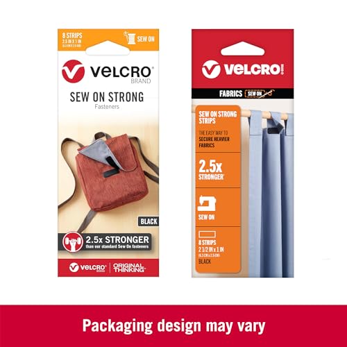 Velcro Brand Sew On Strong Strips | 8 Sets, Black | 2.5in x 1in