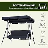 Outsunny Hollywoodschaukel Gartenschaukel Schaukelbank 3-Sitzer mit Dach Stahl Schwarz 172x110x152cm - 7