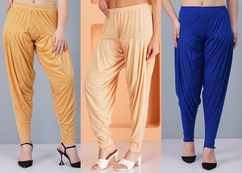 Image of Buy That Trendz Combo Offer (Pack of 3) Cotton Viscose Lycra Dhoti Patiyala Salwar Harem Bottoms Pants for Womens (White, Maroon, Black)