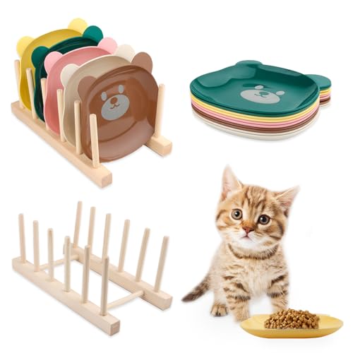 TAIHOBO Gamelle Chat, 10 Pièces Gamelle pour Chat Plate, Bol Chats en Plastique Réutilisable, Plates et Peu Profondes pour Les Petits Animaux, Aide à...