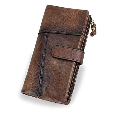 LETEULO Women's Wallet RFID Blocking Clasp Ladies Leather Wallet Vintage Hand Rubbing Organizer (Coffee) Cover