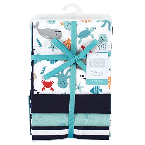 Image of Hudson Baby Unisex Baby Cotton Flannel Receiving Blankets, Sea Characters, One Size