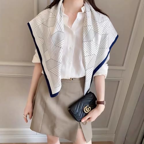 Silk Scarf Women Square Scarf Stripe Plaid Camellia Geometric Pattern Neckerchief Neck Scarf Bandana Headscarf Shawl2