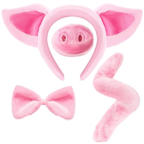 Spooktacular Creations Pink Pig Costume Accessories Set, Animal Costume Accessories Set with Pig Nose, Tail, Ears Headband and Bowtie for Halloween Party, Farm Theme Dress Up, Classroom Role Play
