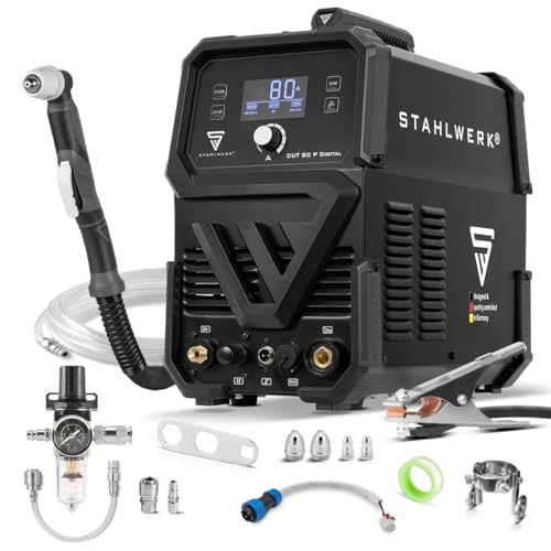 STAHLWERK Cortador de plasma CUT 80 P Digital – 80 A, capacidad de corte hasta 25 mm, Inverter Plasma Cutter con encendido HF Pilot, interfaz THC para control de altura CNC