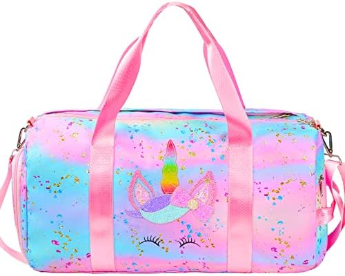 Kids Duffle Bag for Girls Kids Overnight Travel Bag Gym Bag with Shoe Compartments & Wet Pocket Waterproof Weekender Carry On Bag