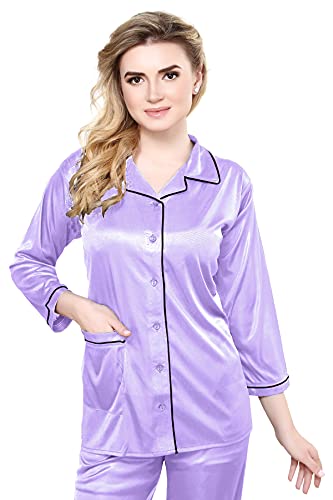 Image of TIGYWIGY Women's Satin Plain /Solid Top and Pyjama Set Pack of 1
