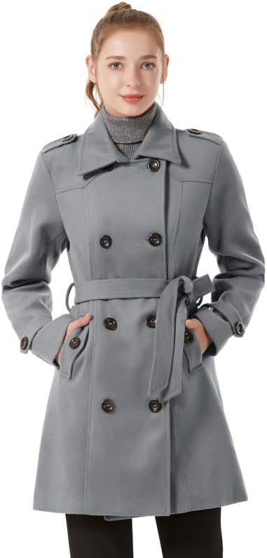 KVE Women's Classic Double Breasted Pea Coat Winter Mid-Long Slim Trench Coat with Belt - Image 3