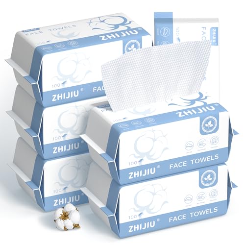 Image of Disposable Face Towels 600 Count, Ultra Soft & Thick Facial Towels for Sensitive Skin, Biodegradable & Lint-Free Makeup Remover Dry Wipes, Multi-Purpose Cleansing Towelettes for Face Wipes