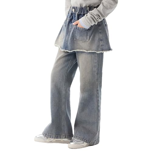 Girl Skirted Wide Leg Jeans Elastic Band High Waist Denim Pants