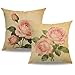 7COLORROOM Decorative Romantic Rose Flower Pillow Cover Vintage Shabby Chic Peach Pink Rose Floral Cushion Cover Square Cotton Linen Pillowcase for Sofa Bedroom Car 18x18 Inch Set of 2 (Pink Rose)