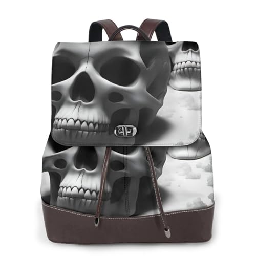 Sac à dos en cuir noir et blanc imprimé crânes femmes sac de voyage petit taille unique