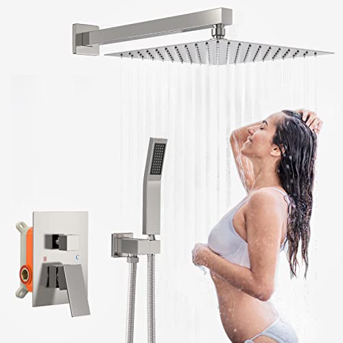 Gowin Shower Faucet Set 10" Rain Shower System Bathroom Square Rain Shower Head And Handle Set,Wall Mounted Rainfall Shower Fixtures Valve And Trim Included #TOP9